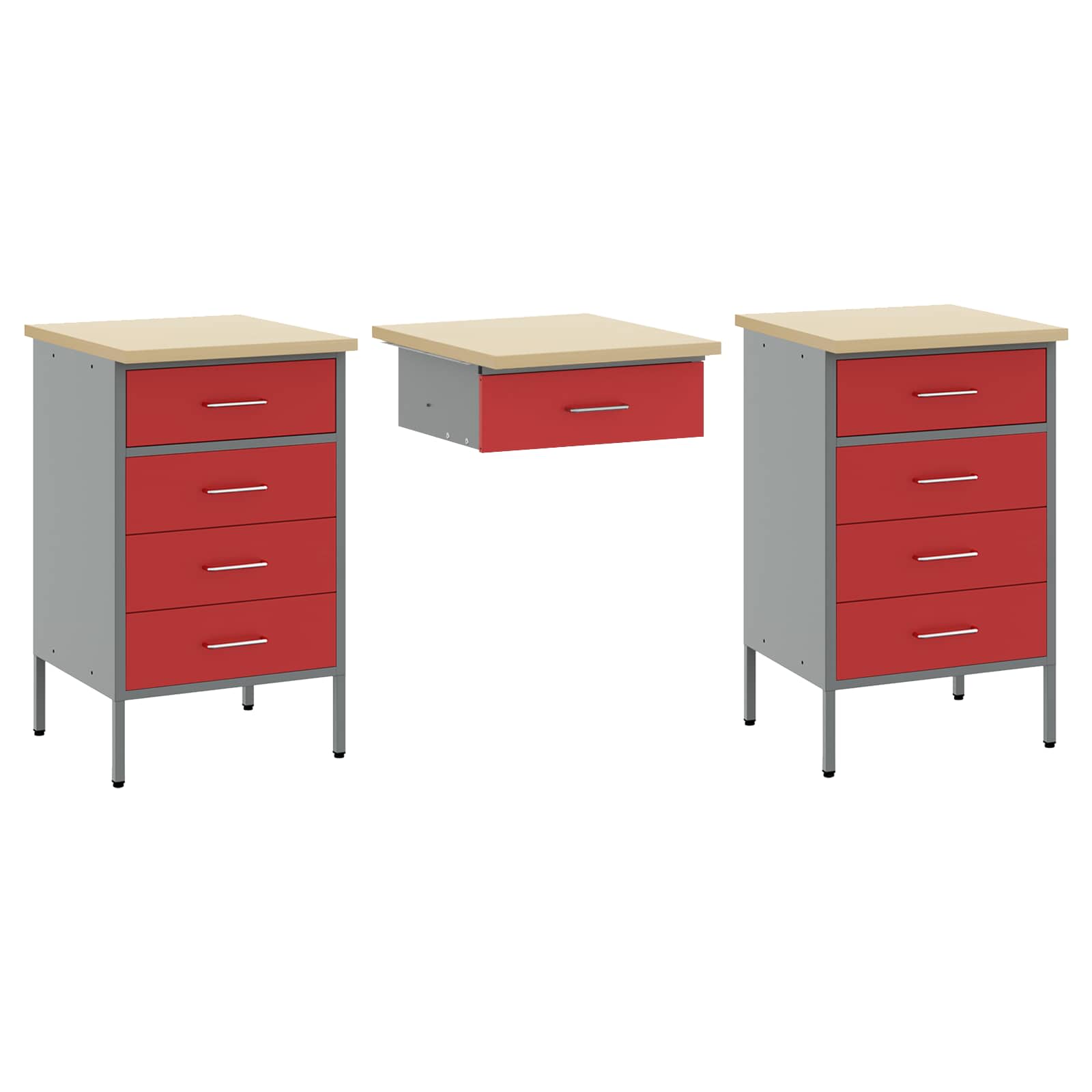 Arbeitsschrankset mit Schubladen mit Speicher 8 pcs Rot