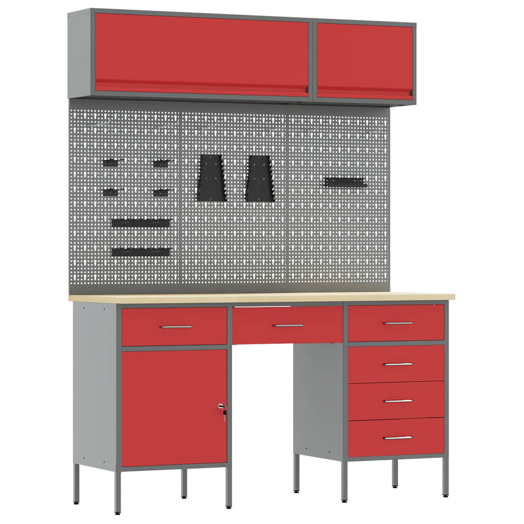 Arbeitsschrankset mit Schubladen mit Speicher 8 pcs Rot