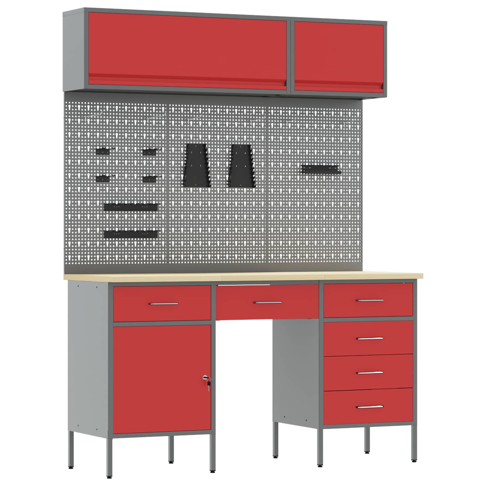 Arbeitsschrankset mit Schubladen mit Speicher 8 pcs Rot