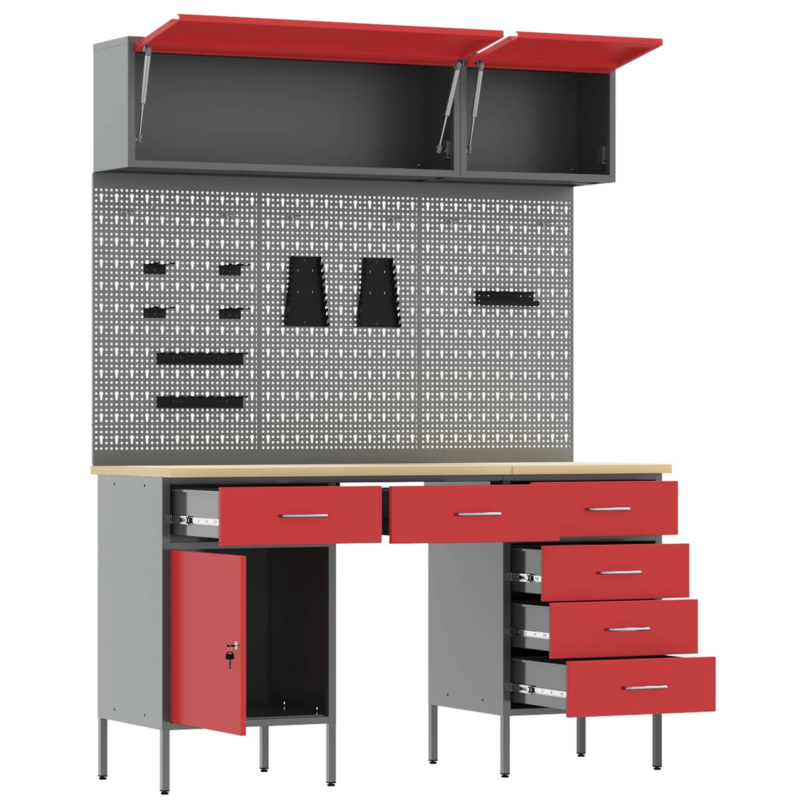 Arbeitsschrankset mit Schubladen mit Speicher 8 pcs Rot