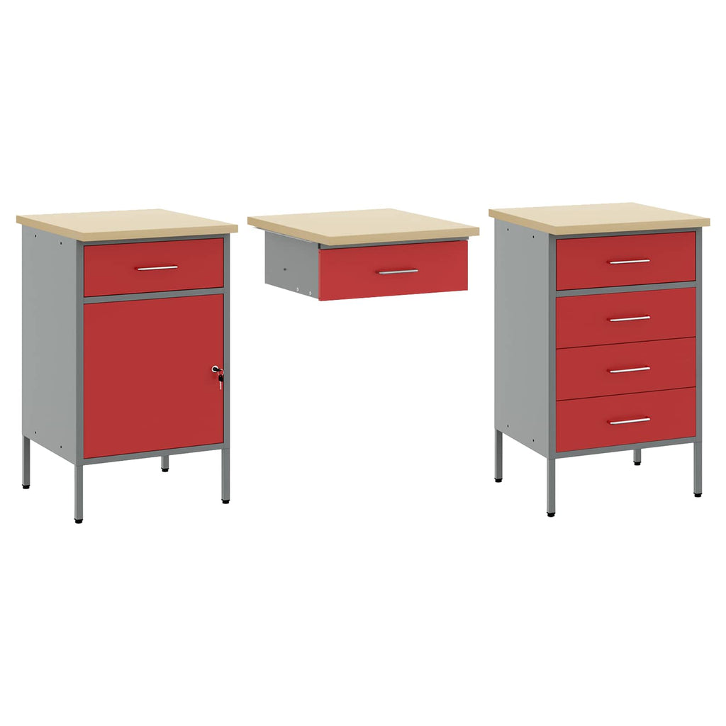 Arbeitsschrankset mit Schubladen mit Speicher 8 pcs Rot