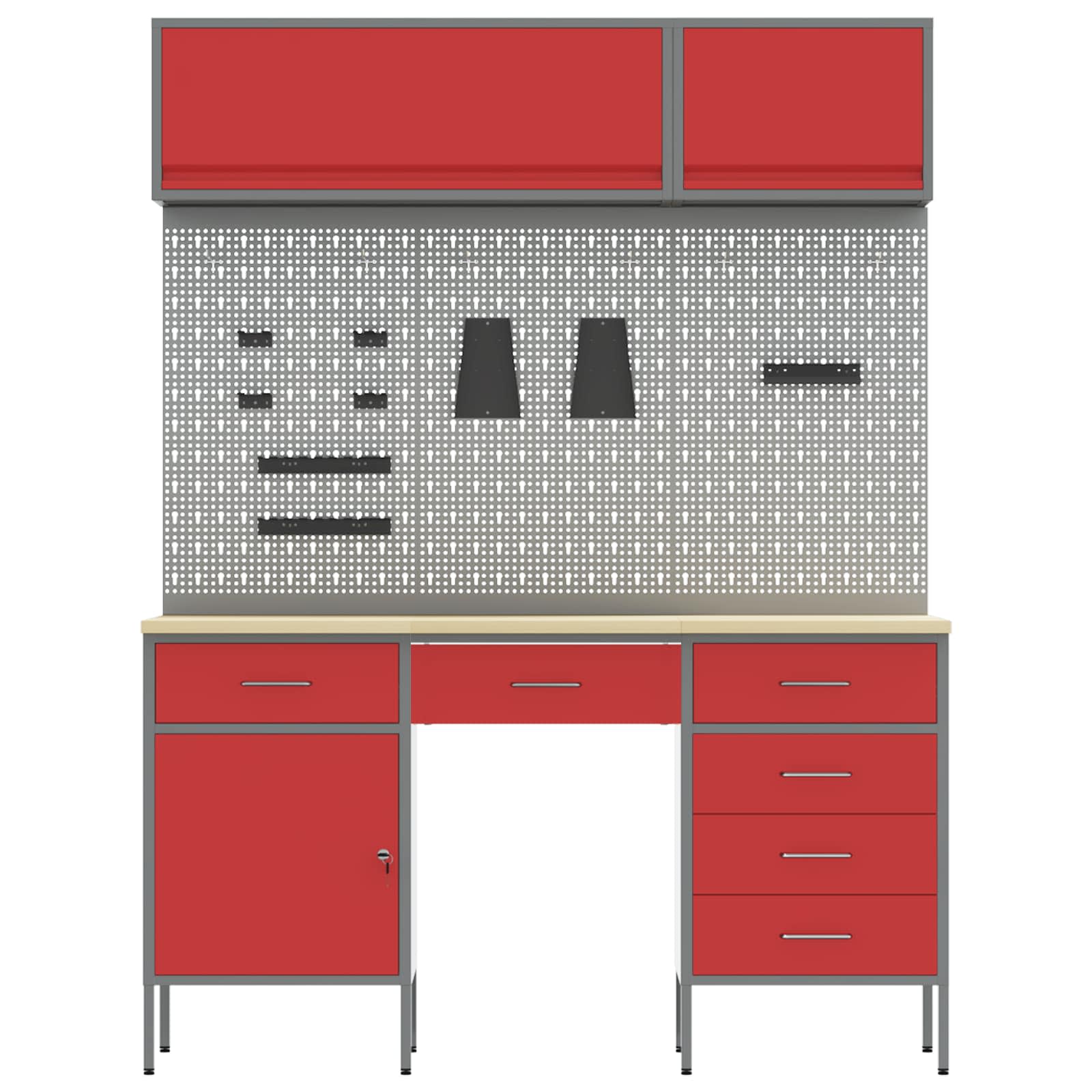 Arbeitsschrankset mit Schubladen mit Speicher 8 pcs Rot