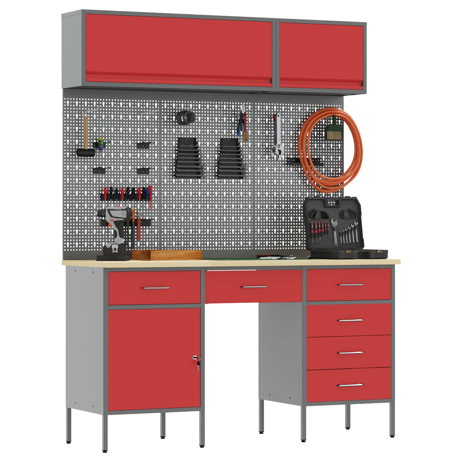 Arbeitsschrankset mit Schubladen mit Speicher 8 pcs Rot