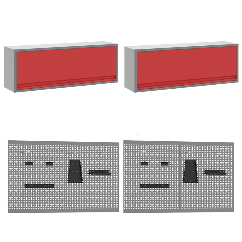 Arbeitsschrankset mit Schubladen mit Speicher 10 pcs Rot