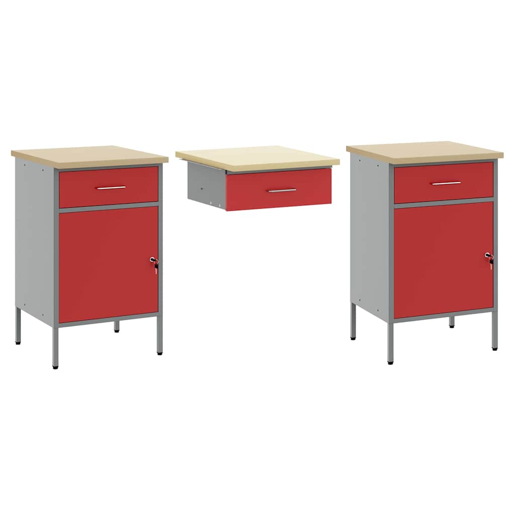 Arbeitsschrankset mit Schubladen mit Speicher 10 pcs Rot