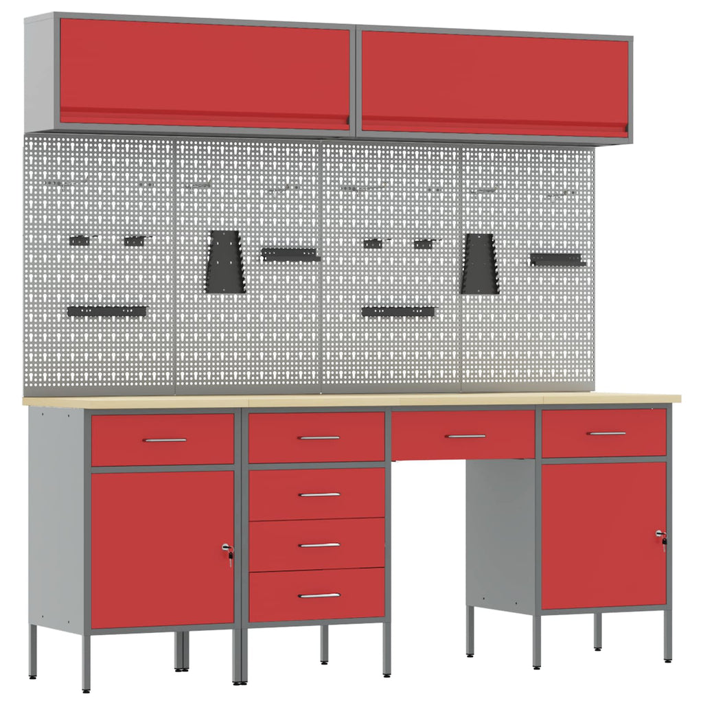 Arbeitsschrankset mit Schubladen mit Speicher 10 pcs Rot