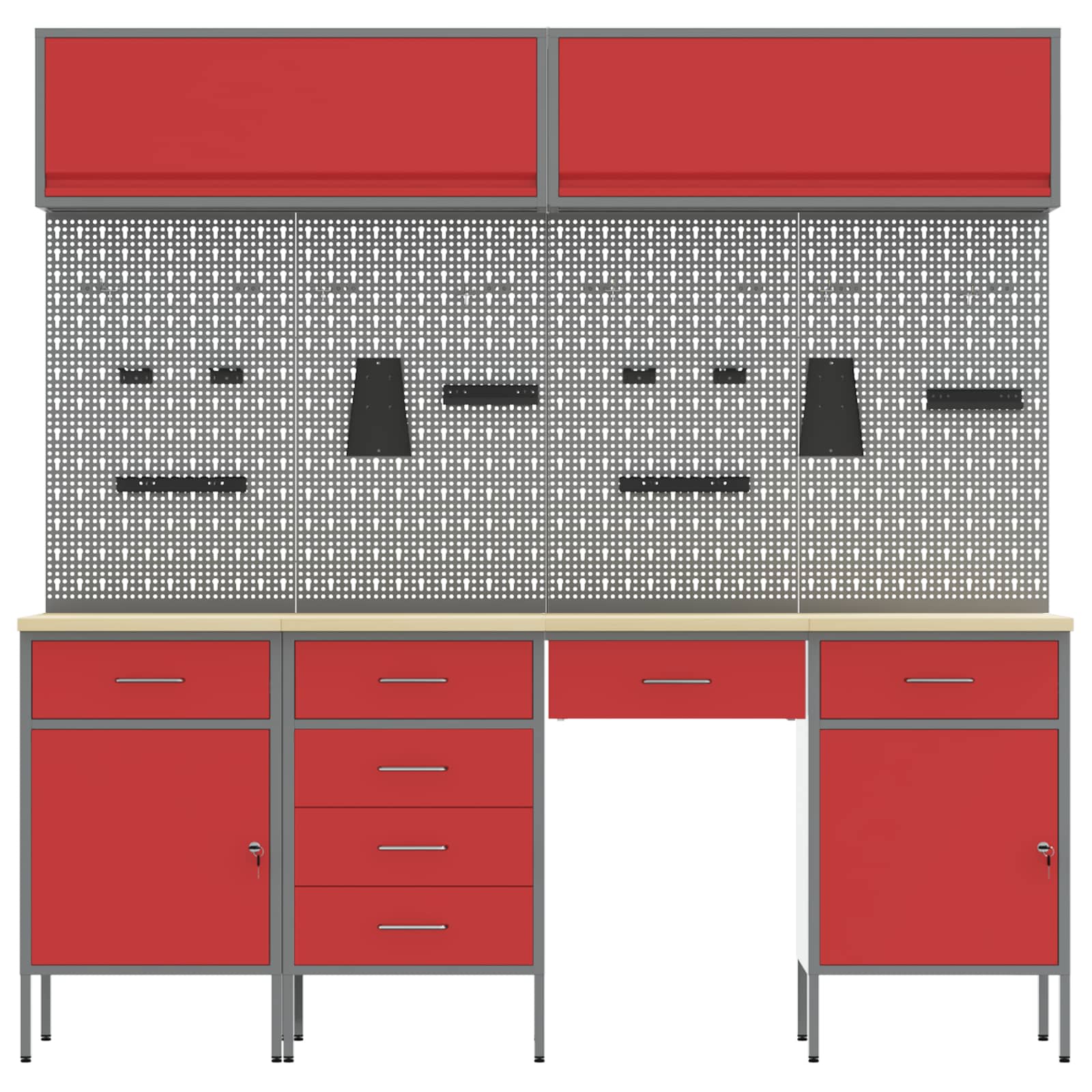 Arbeitsschrankset mit Schubladen mit Speicher 10 pcs Rot