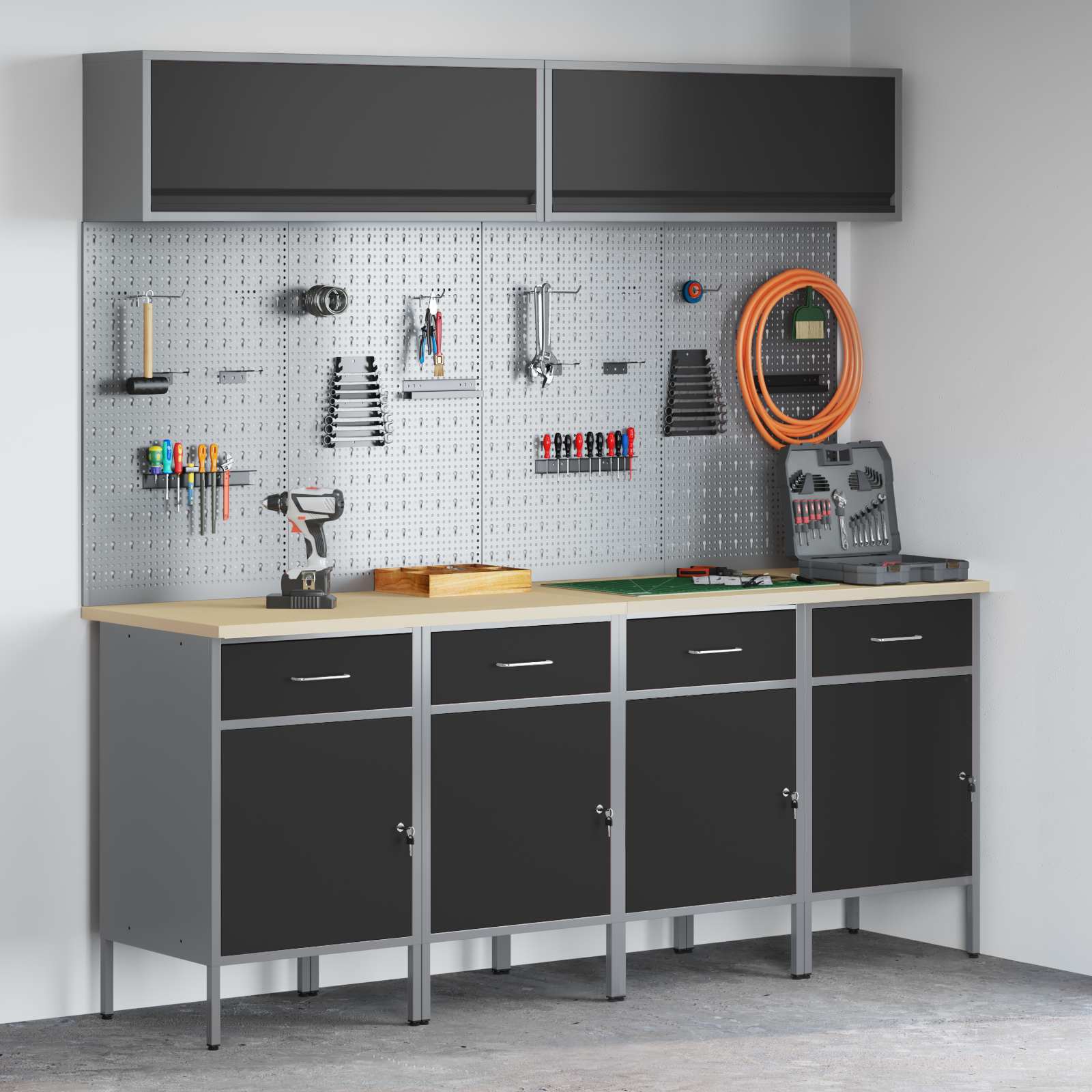 Arbeitsschrankset mit Schubladen mit Speicher 10 pcs Schwarz