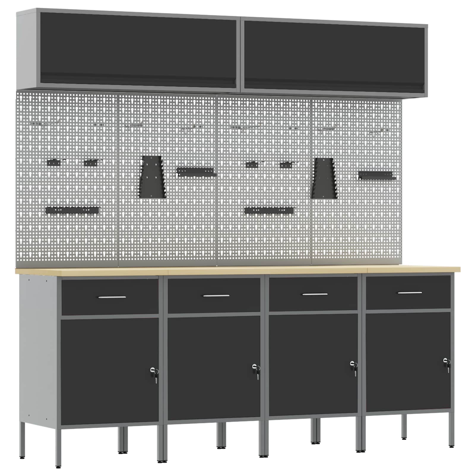 Arbeitsschrankset mit Schubladen mit Speicher 10 pcs Schwarz