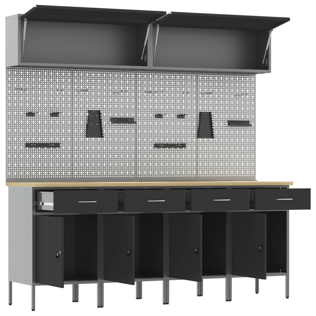 Arbeitsschrankset mit Schubladen mit Speicher 10 pcs Schwarz