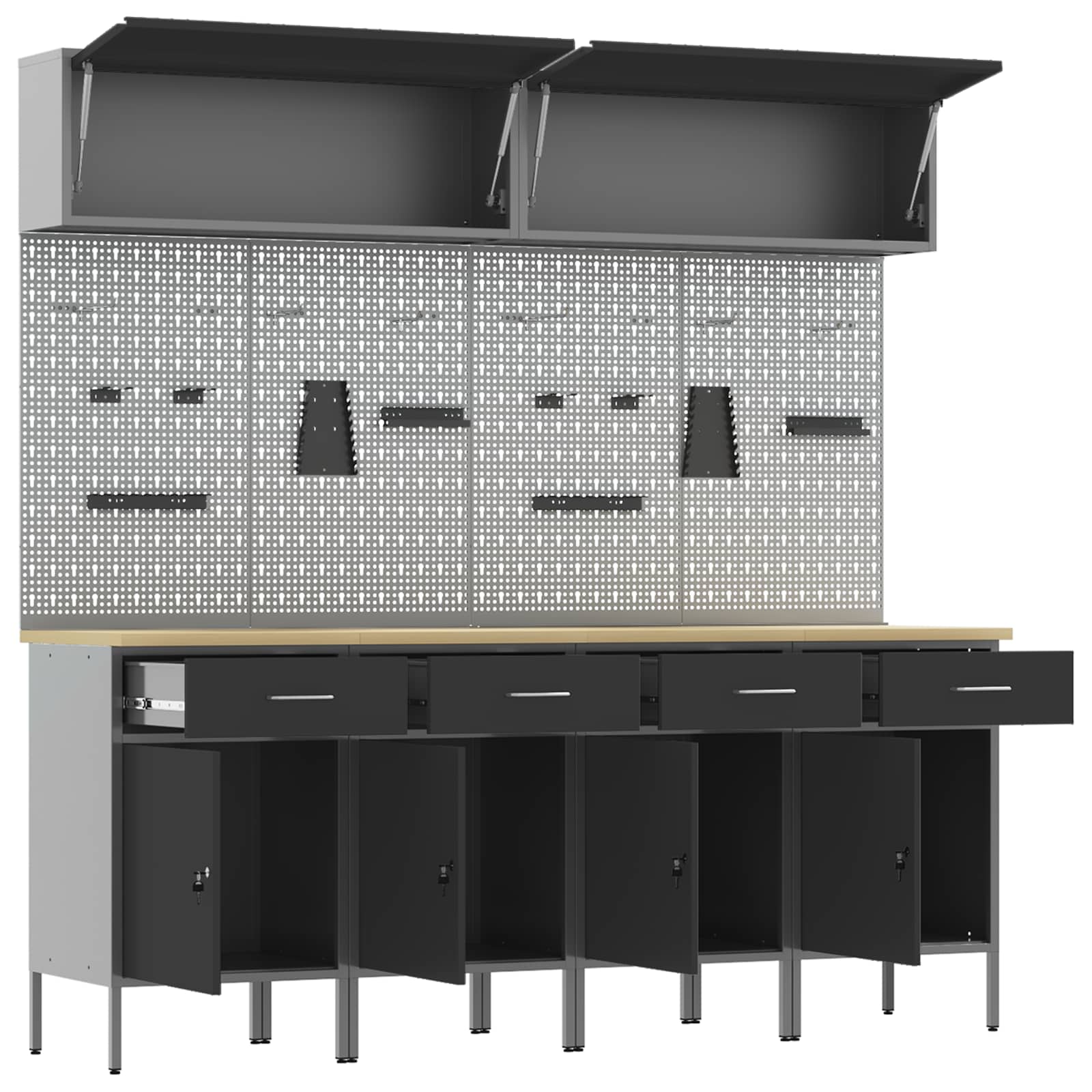 Arbeitsschrankset mit Schubladen mit Speicher 10 pcs Schwarz