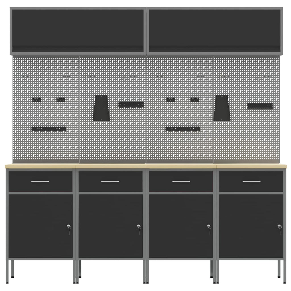 Arbeitsschrankset mit Schubladen mit Speicher 10 pcs Schwarz