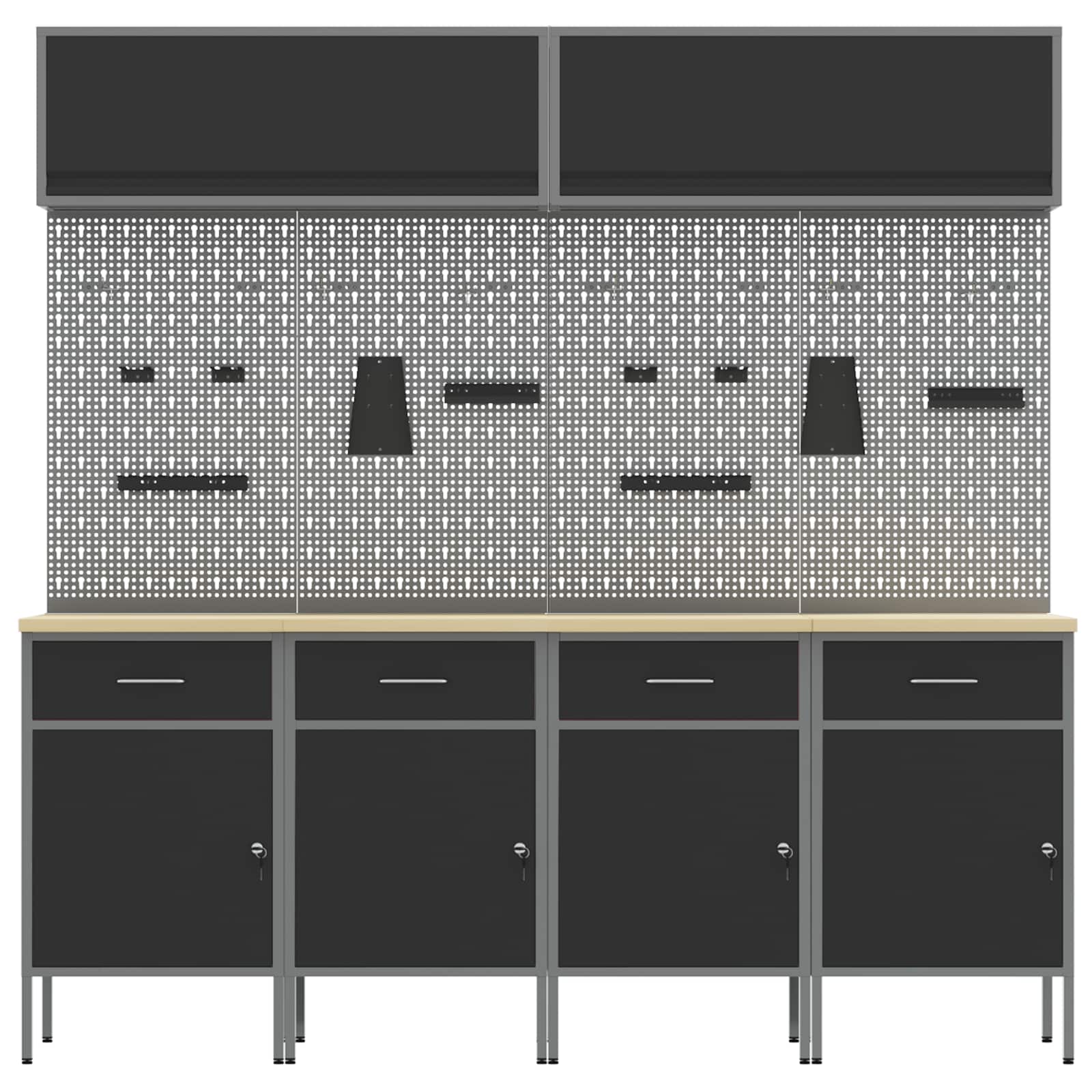 Arbeitsschrankset mit Schubladen mit Speicher 10 pcs Schwarz