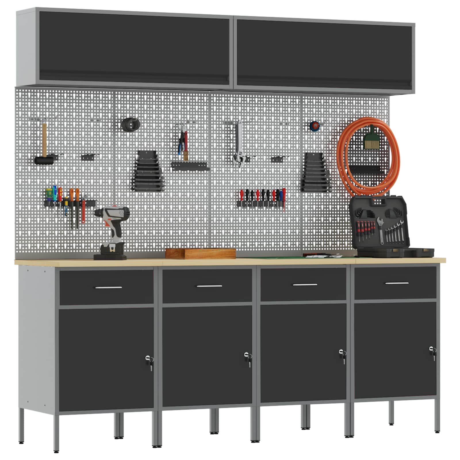 Arbeitsschrankset mit Schubladen mit Speicher 10 pcs Schwarz