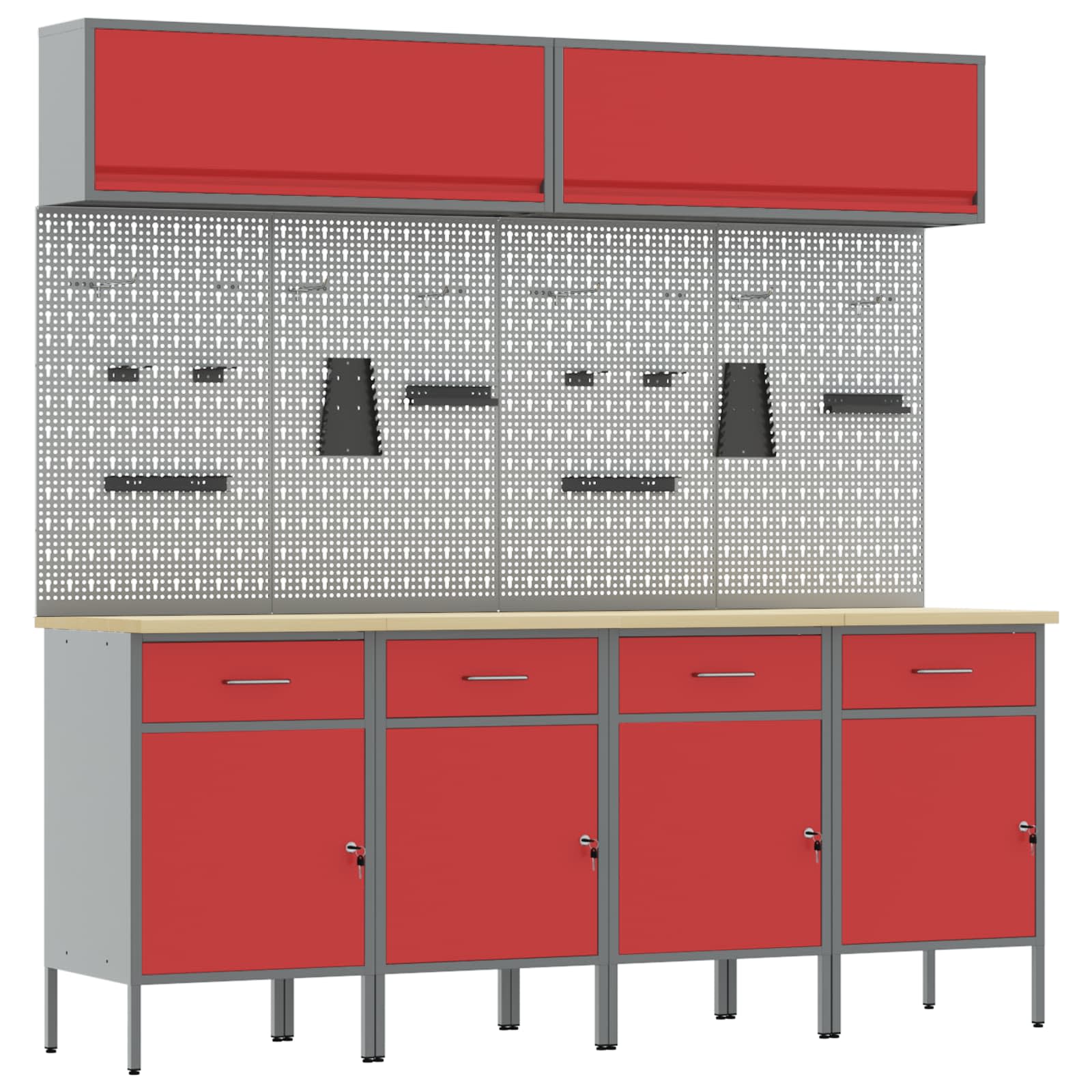 Arbeitsschrankset mit Schubladen mit Speicher 10 pcs Rot
