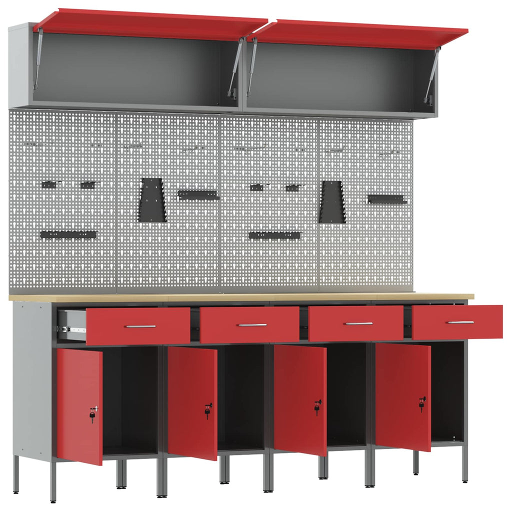 Arbeitsschrankset mit Schubladen mit Speicher 10 pcs Rot