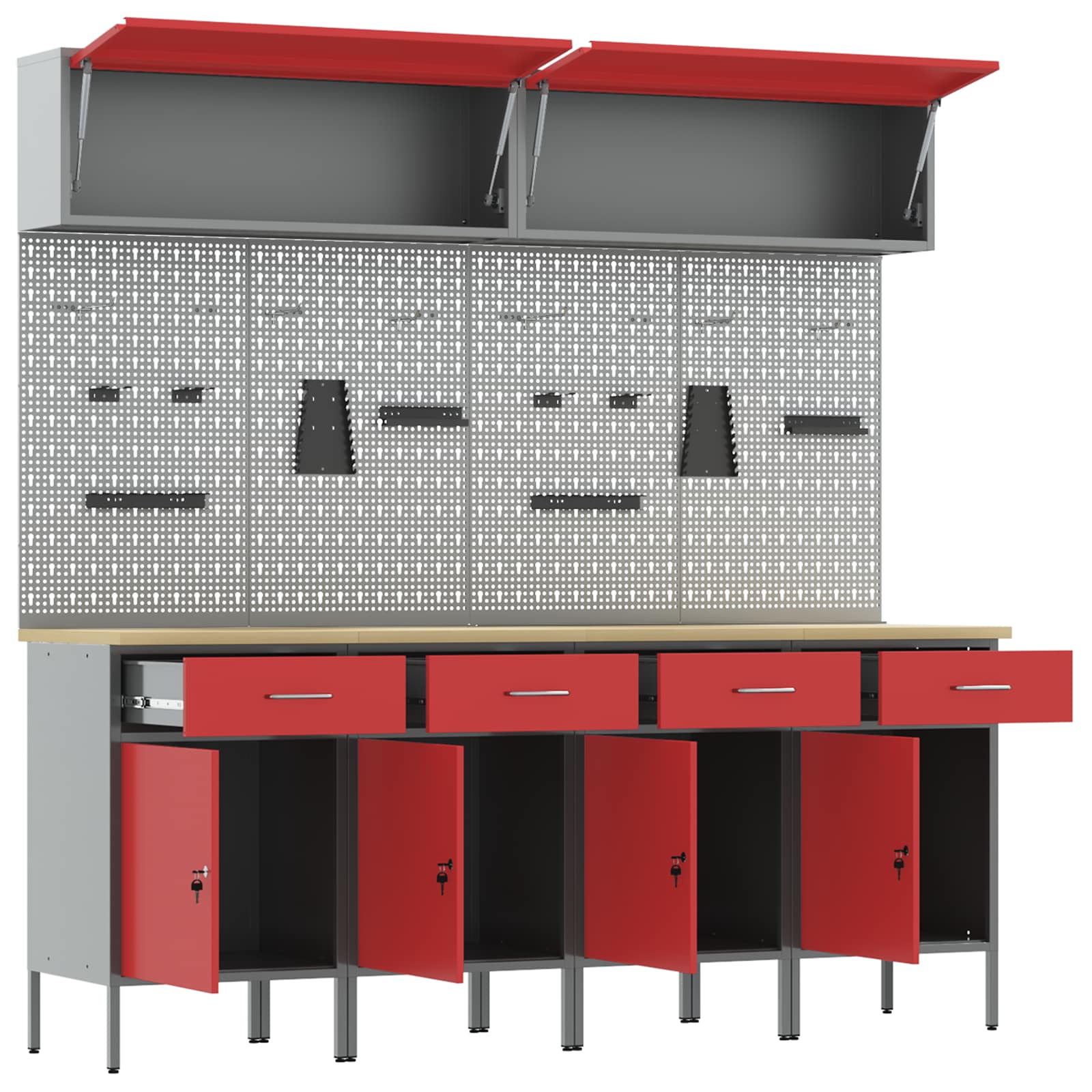 Arbeitsschrankset mit Schubladen mit Speicher 10 pcs Rot
