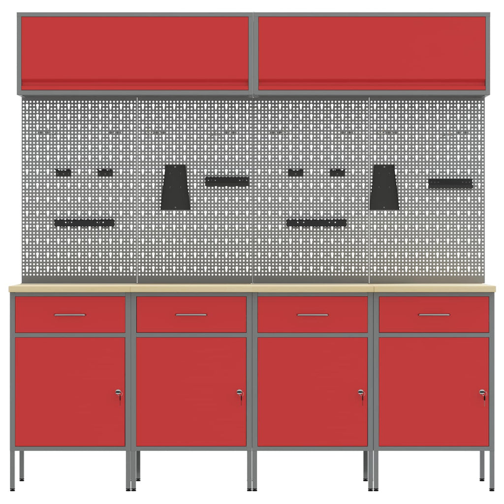 Arbeitsschrankset mit Schubladen mit Speicher 10 pcs Rot