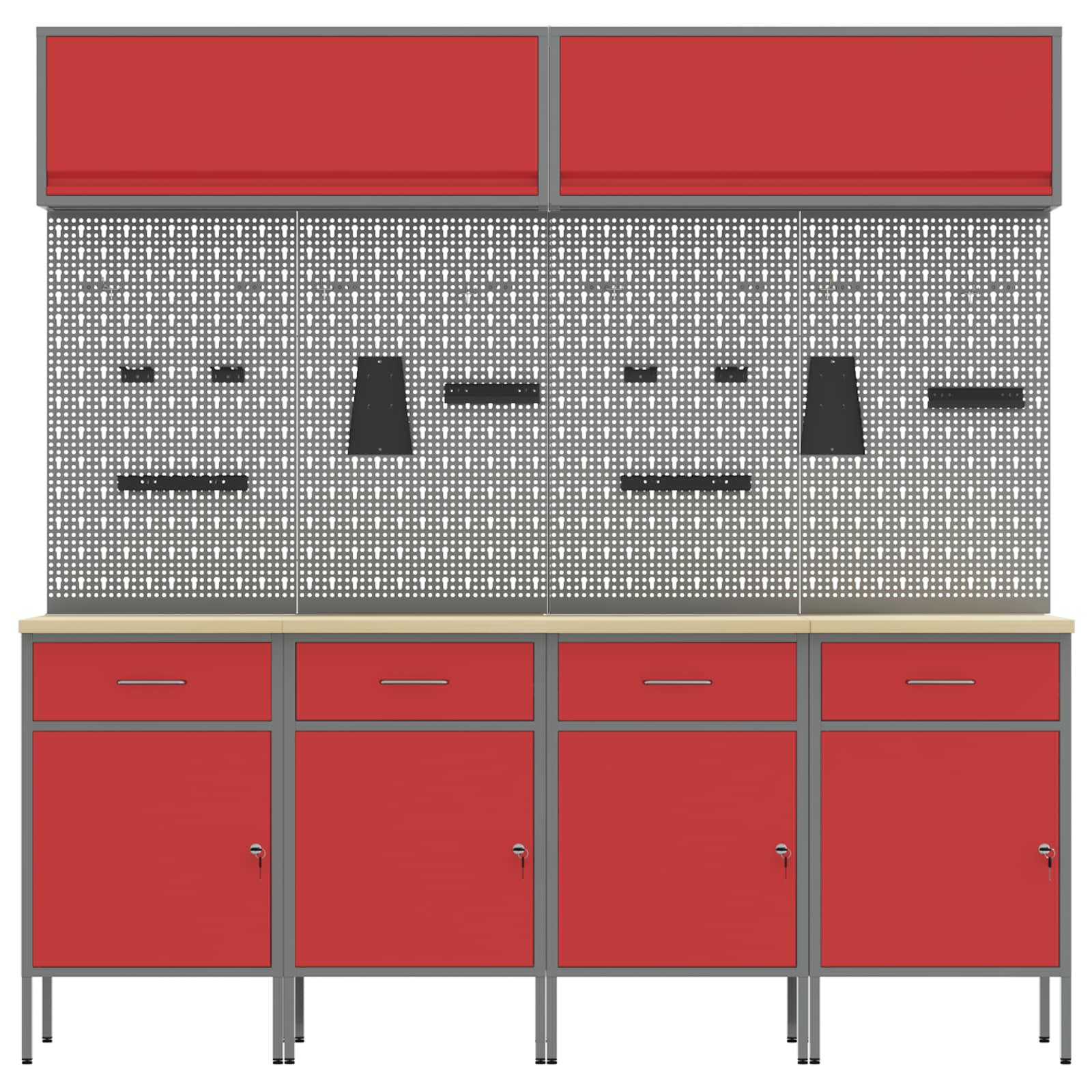 Arbeitsschrankset mit Schubladen mit Speicher 10 pcs Rot