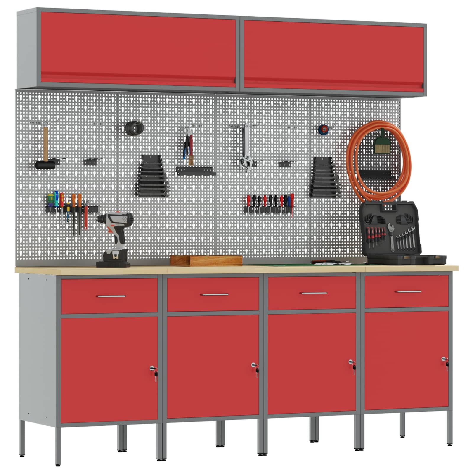 Arbeitsschrankset mit Schubladen mit Speicher 10 pcs Rot