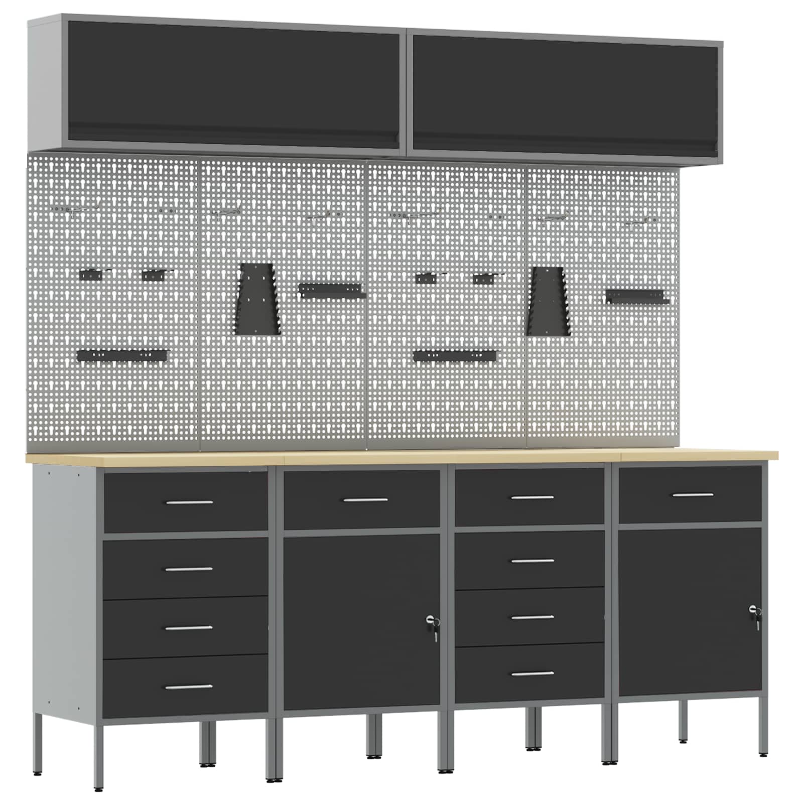Arbeitsschrankset mit Schubladen mit Speicher 10 pcs Schwarz