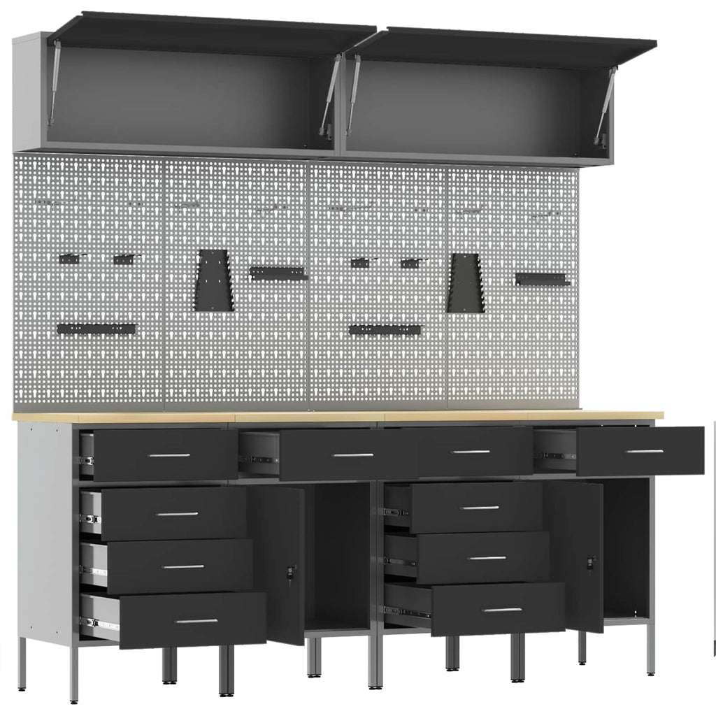 Arbeitsschrankset mit Schubladen mit Speicher 10 pcs Schwarz