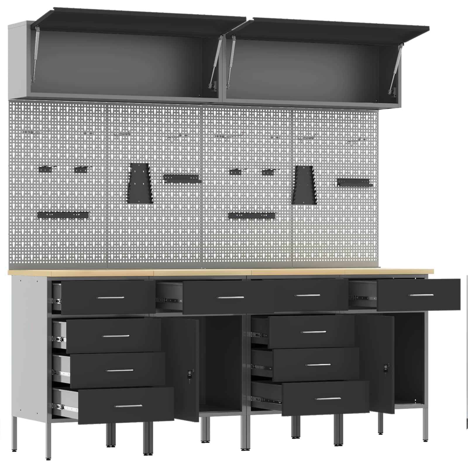 Arbeitsschrankset mit Schubladen mit Speicher 10 pcs Schwarz