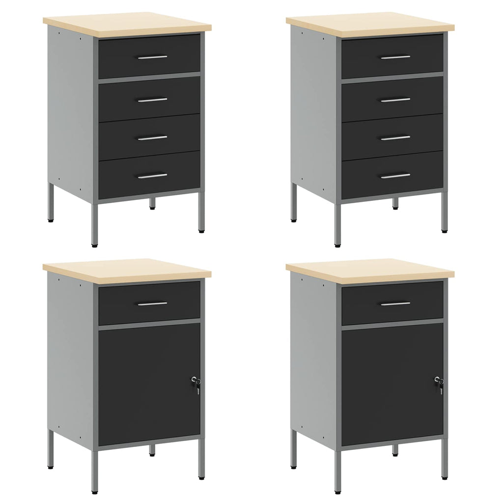 Arbeitsschrankset mit Schubladen mit Speicher 10 pcs Schwarz