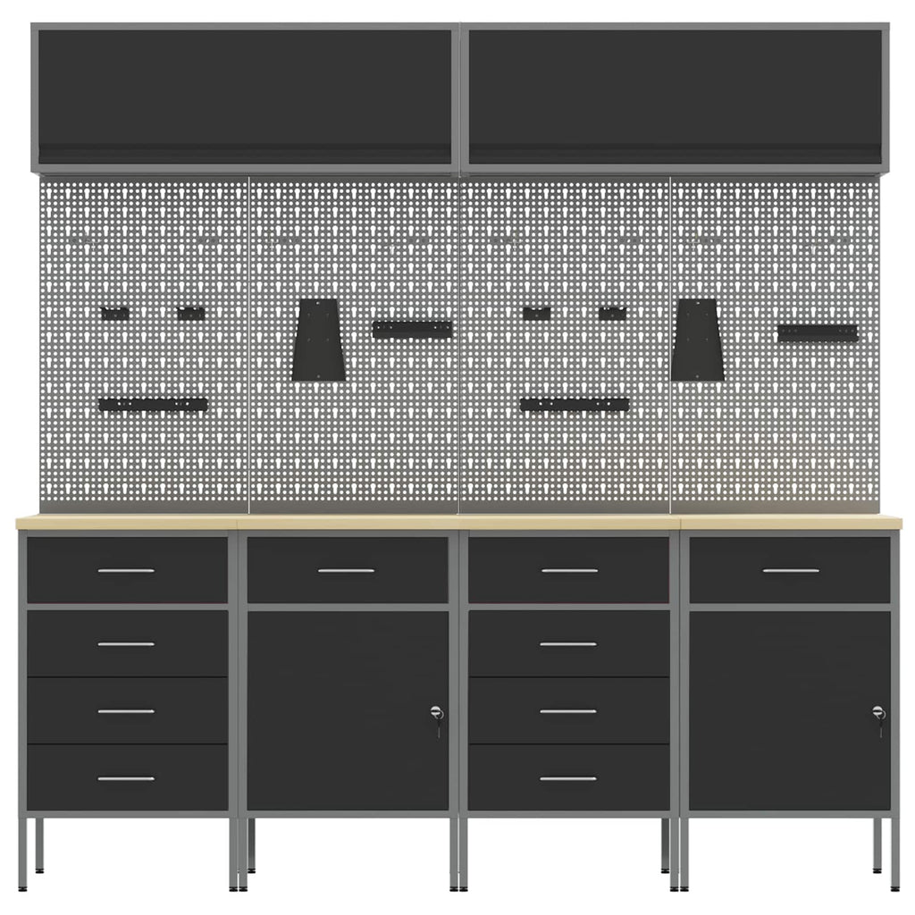 Arbeitsschrankset mit Schubladen mit Speicher 10 pcs Schwarz