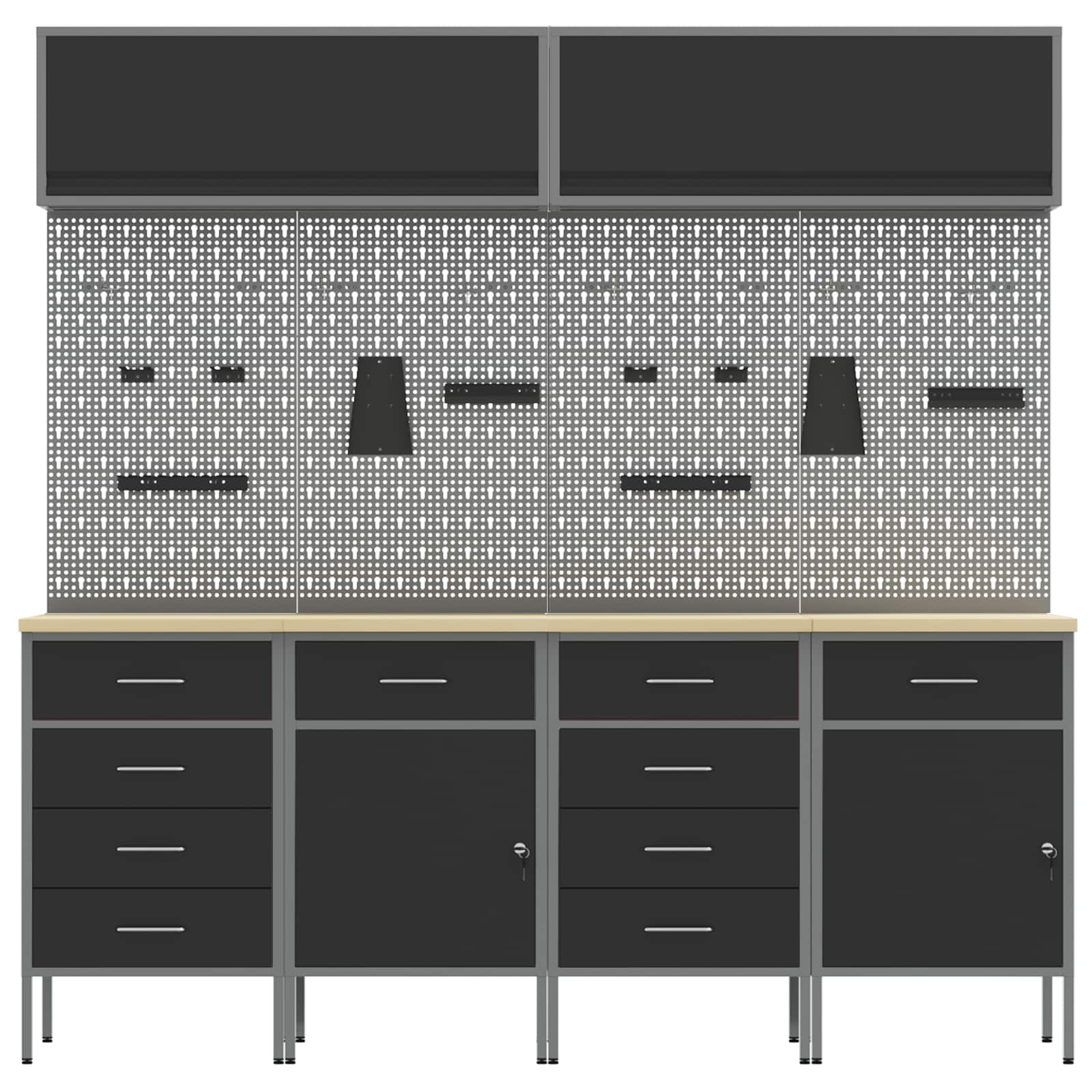 Arbeitsschrankset mit Schubladen mit Speicher 10 pcs Schwarz