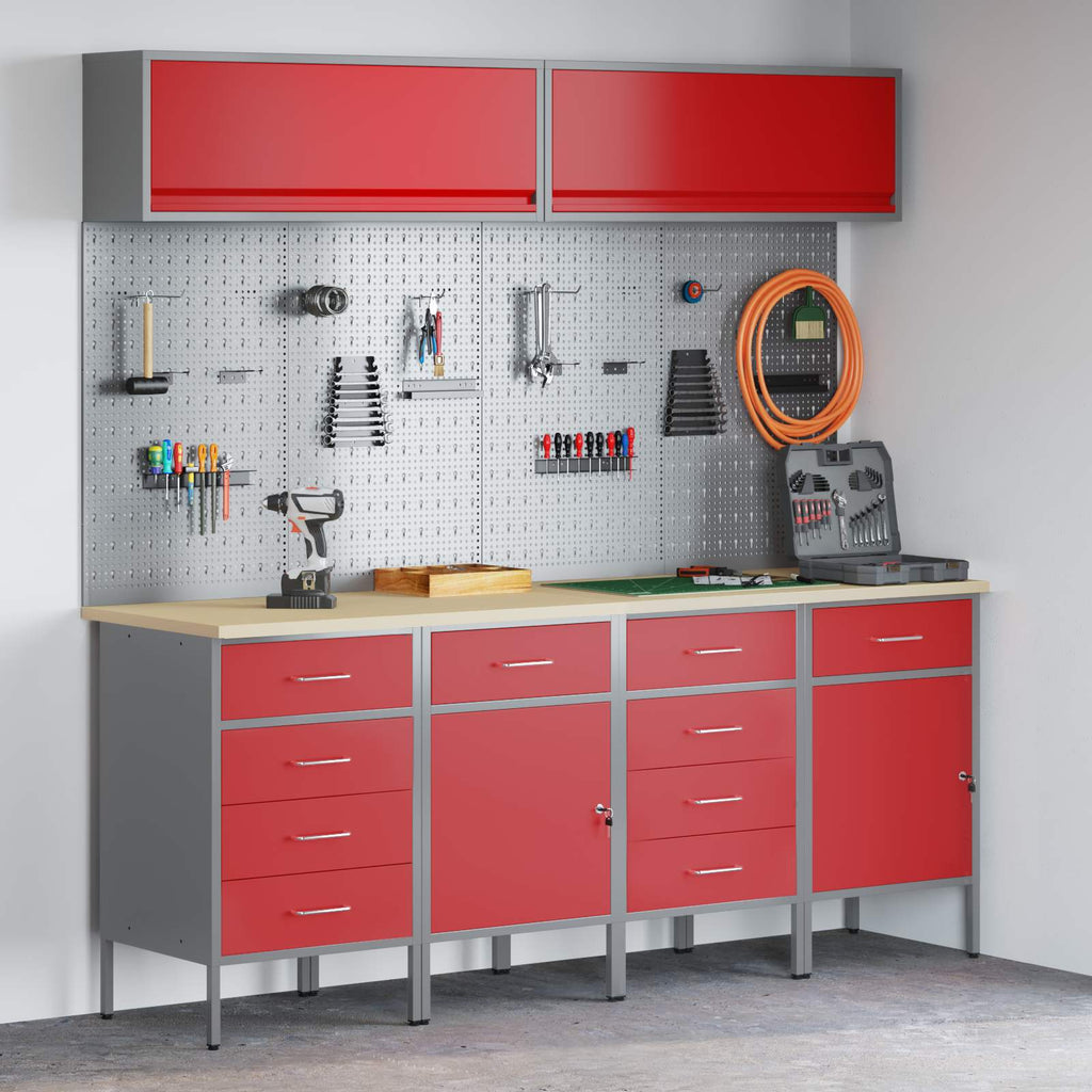 Arbeitsschrankset mit Schubladen mit Speicher 10 pcs Rot
