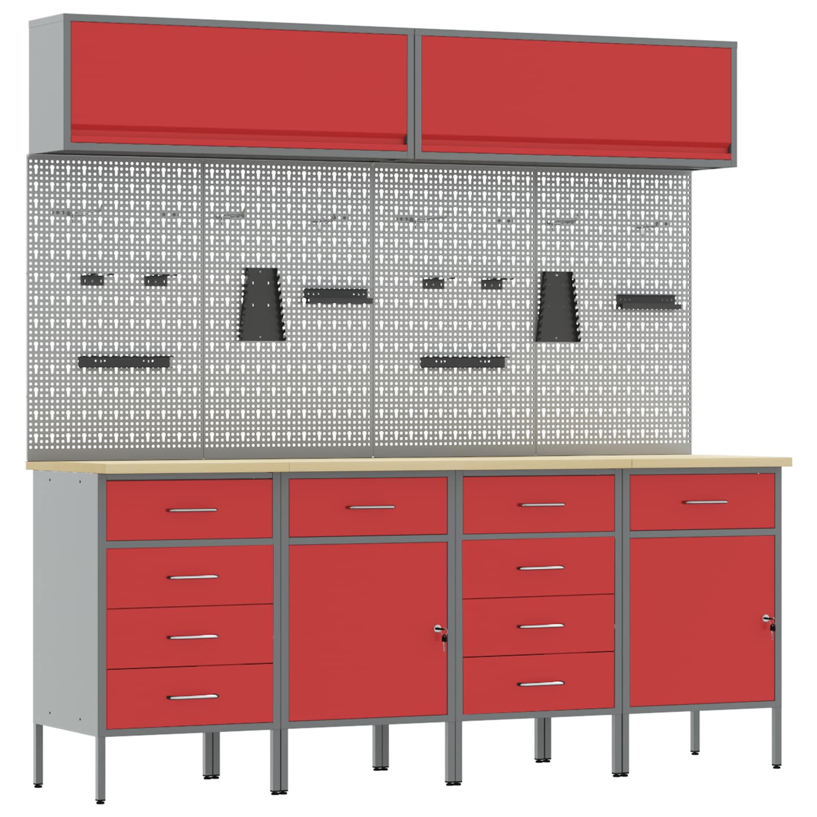 Arbeitsschrankset mit Schubladen mit Speicher 10 pcs Rot