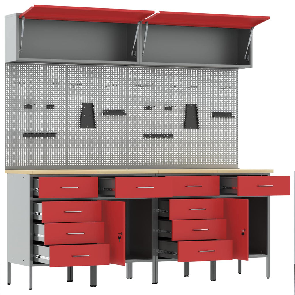 Arbeitsschrankset mit Schubladen mit Speicher 10 pcs Rot