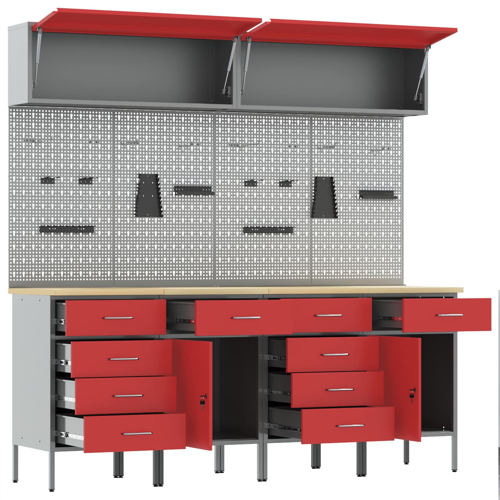 Arbeitsschrankset mit Schubladen mit Speicher 10 pcs Rot