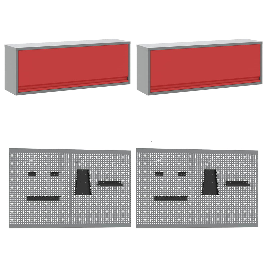 Arbeitsschrankset mit Schubladen mit Speicher 10 pcs Rot