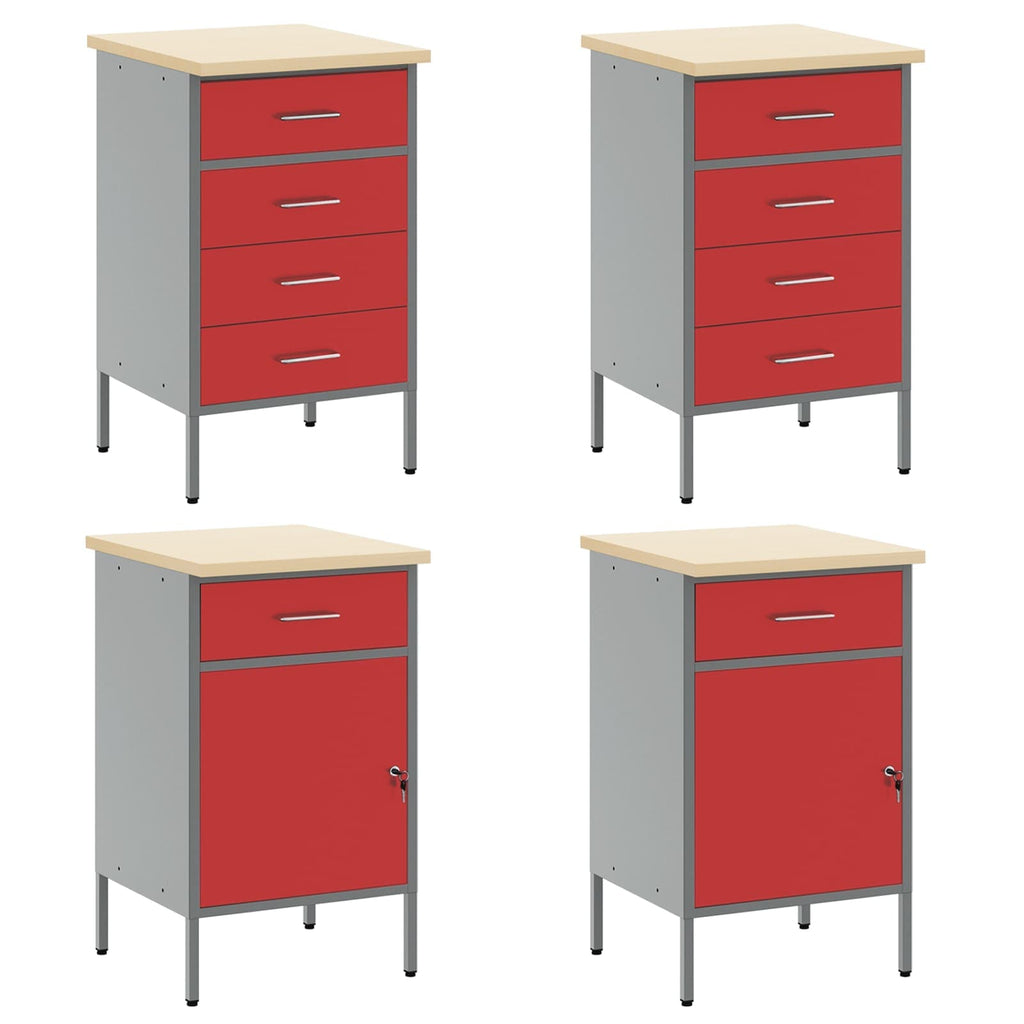 Arbeitsschrankset mit Schubladen mit Speicher 10 pcs Rot