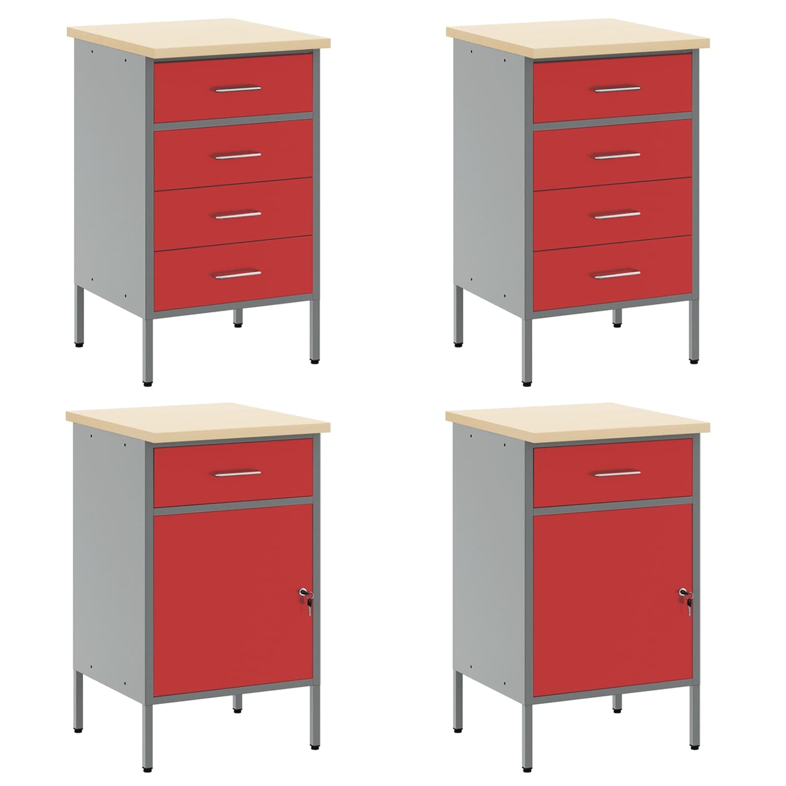 Arbeitsschrankset mit Schubladen mit Speicher 10 pcs Rot