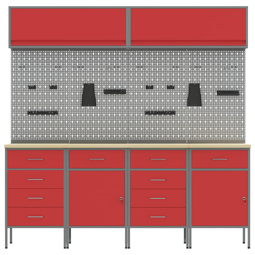Arbeitsschrankset mit Schubladen mit Speicher 10 pcs Rot