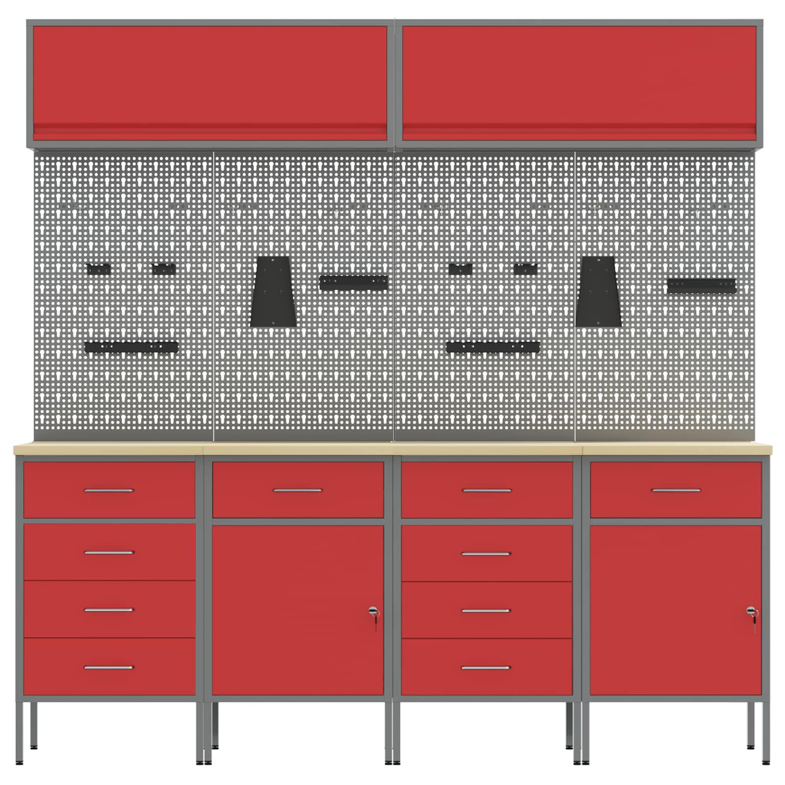 Arbeitsschrankset mit Schubladen mit Speicher 10 pcs Rot
