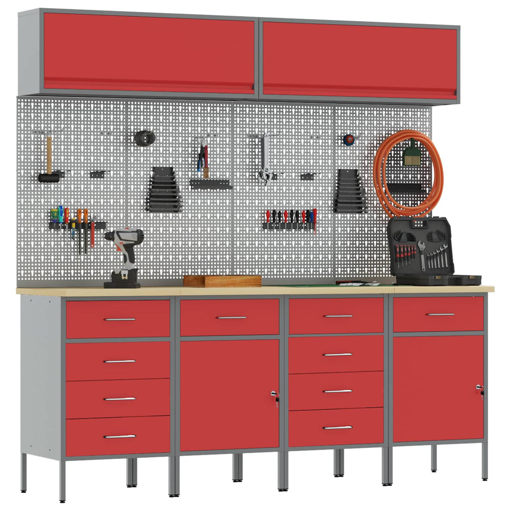 Arbeitsschrankset mit Schubladen mit Speicher 10 pcs Rot