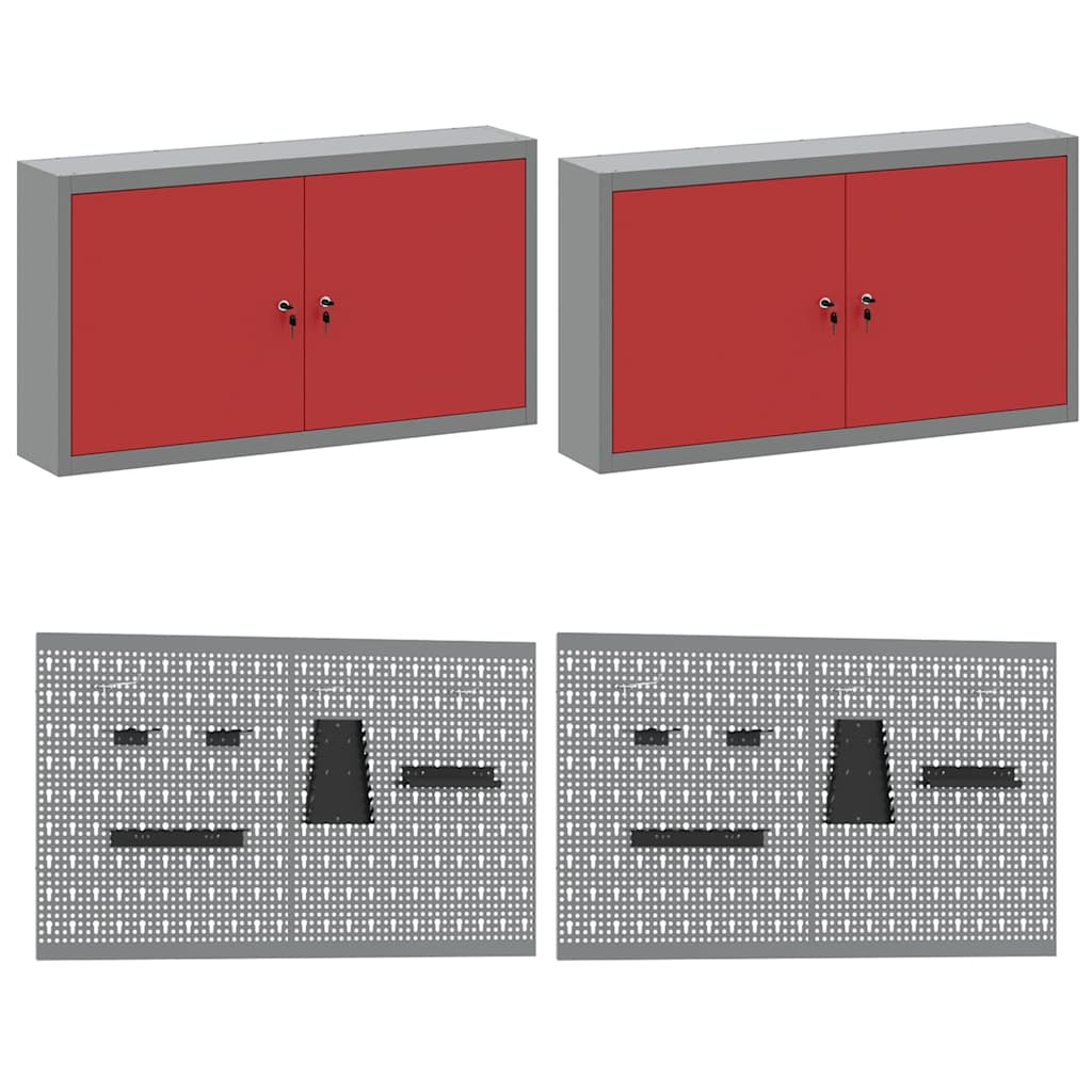 Werkbank-Set 8 pcs Rot und Grau Pulverbeschichteter Stahl