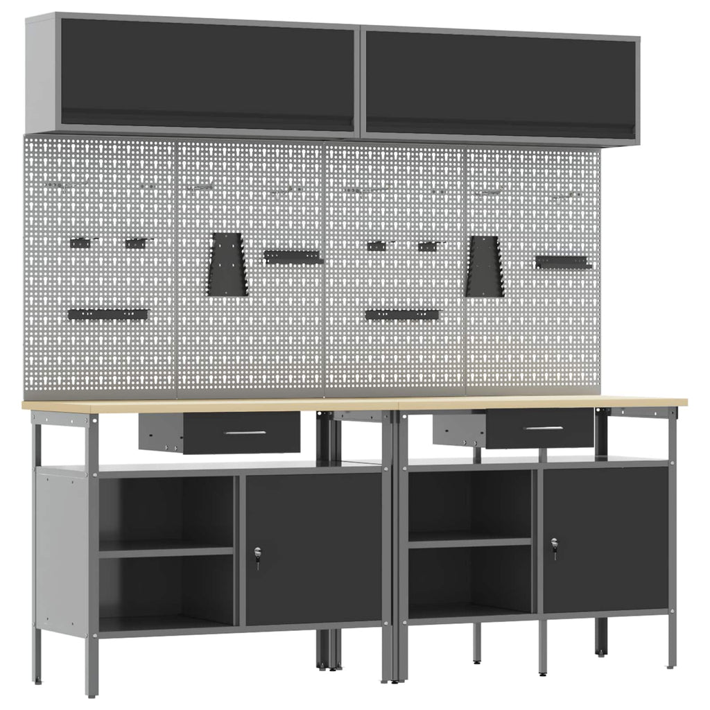Werkbank-Set 8 pcs Schwarz und Grau Pulverbeschichteter Stahl