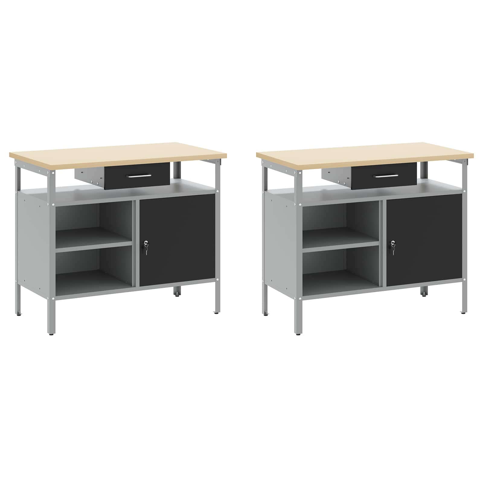Werkbank-Set 8 pcs Schwarz und Grau Pulverbeschichteter Stahl