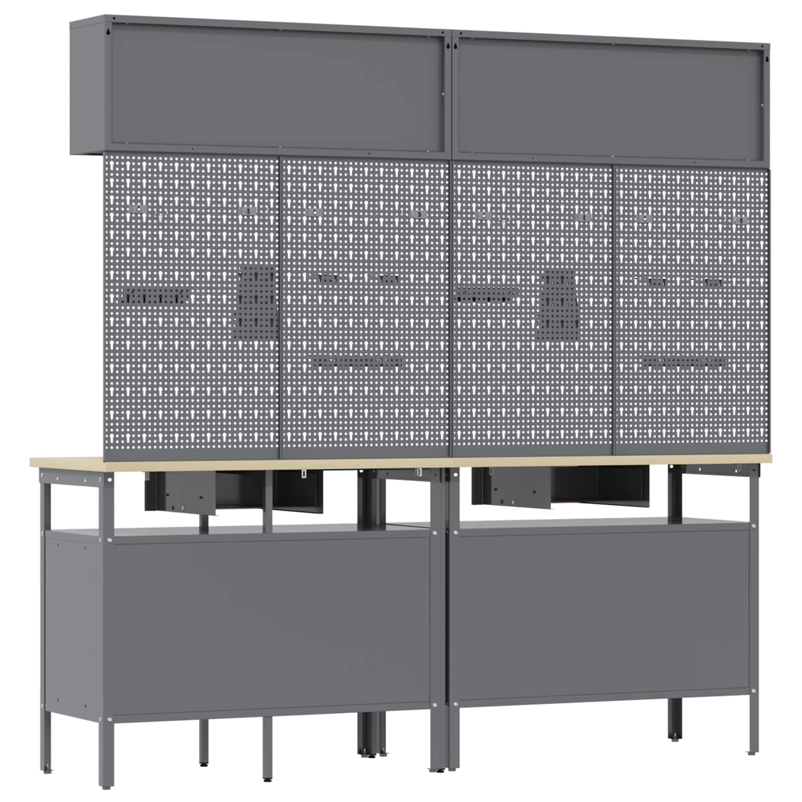 Werkbank-Set 8 pcs Schwarz und Grau Pulverbeschichteter Stahl