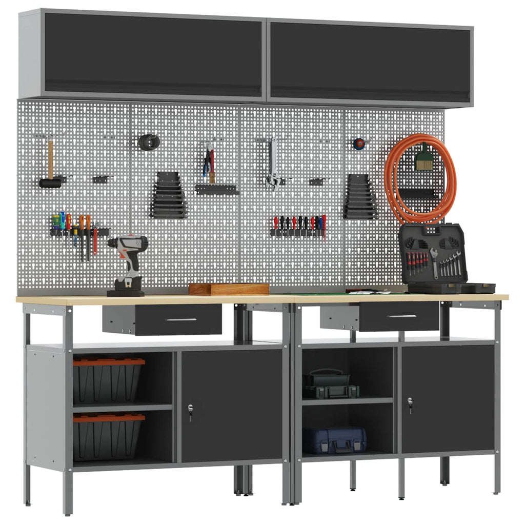 Werkbank-Set 8 pcs Schwarz und Grau Pulverbeschichteter Stahl