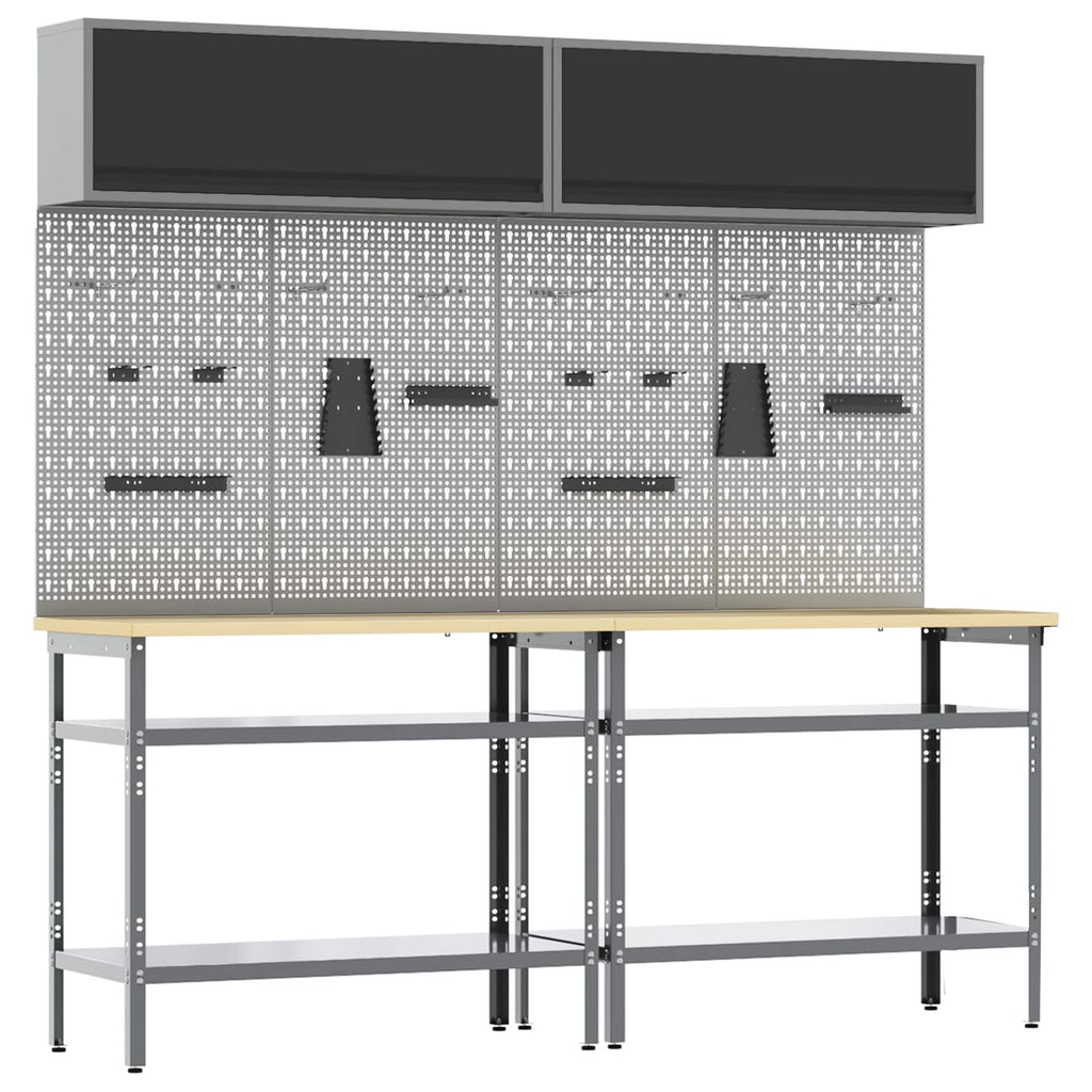 Werkbank-Set 8 pcs Schwarz und Grau Pulverbeschichteter Stahl