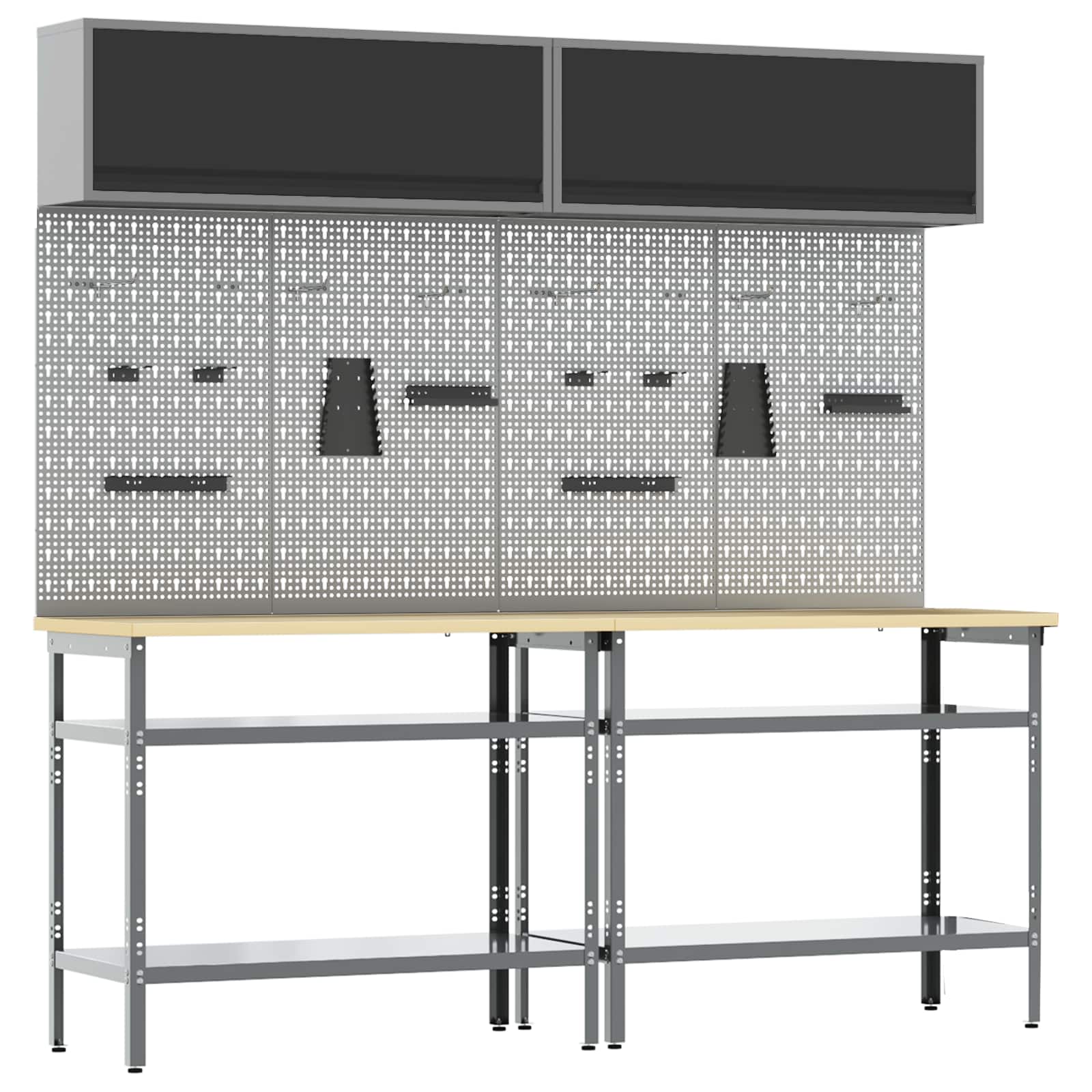 Werkbank-Set 8 pcs Schwarz und Grau Pulverbeschichteter Stahl