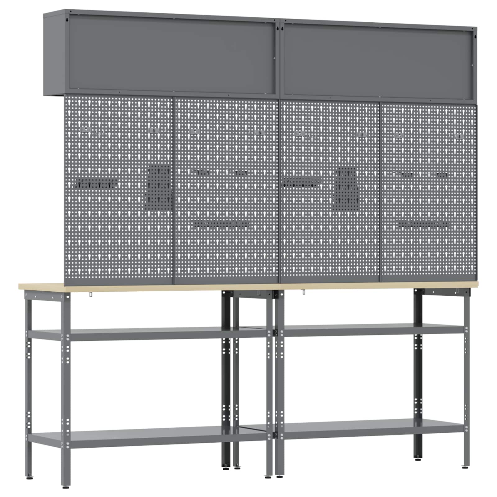 Werkbank-Set 8 pcs Schwarz und Grau Pulverbeschichteter Stahl