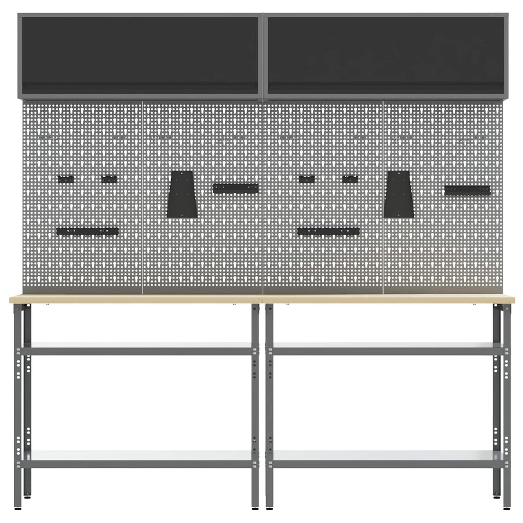Werkbank-Set 8 pcs Schwarz und Grau Pulverbeschichteter Stahl