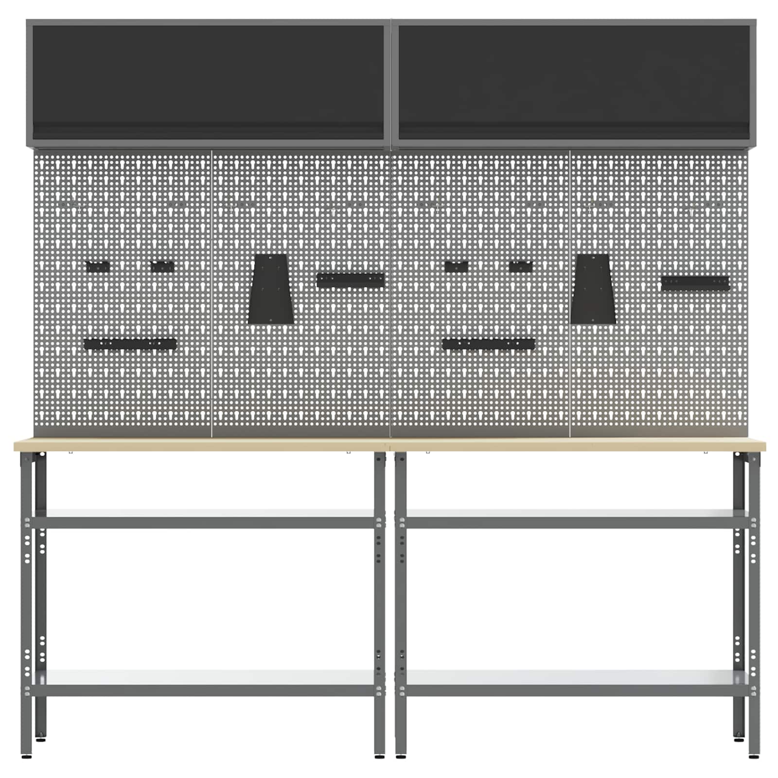 Werkbank-Set 8 pcs Schwarz und Grau Pulverbeschichteter Stahl